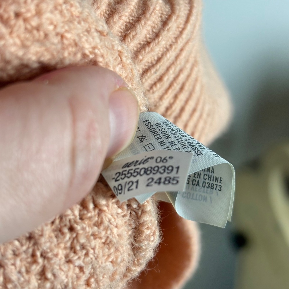Aerie Waffle Knit Hoodie Pullover Peach Oversized V Neck Sweater - Picture 9 of 12